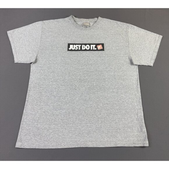 Rare Vintage Y2K Nike Swoosh Just Do It Classic Slogan Ad Grey Shirt Silver Tag - Picture 1 of 8
